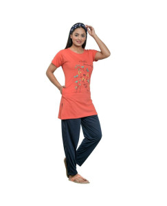 Womens Poly Cotton Printed Night Suit Multicolor
